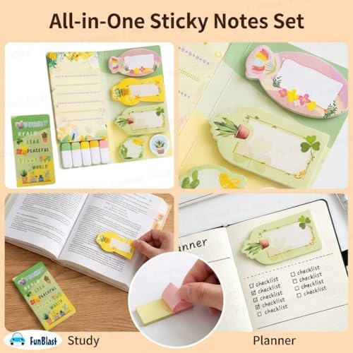 Image of FunBlast Bloom Markers & Petals Sticky Notes - 11 Sheets /440 Sticky Notes, Sticky Pad for Study, Point It Marker Stationery Items, Self-Adhesive Memo Pad, Planners and Memo Sticker (Forest)