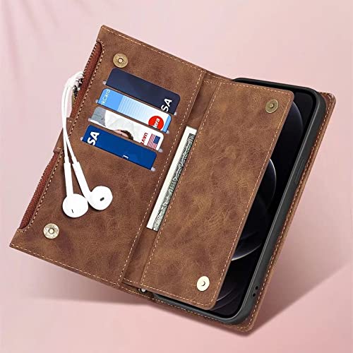 Étui portefeuille en cuir pour iPhone 13 Pro Max et modèles XR 8 Plus - Marron