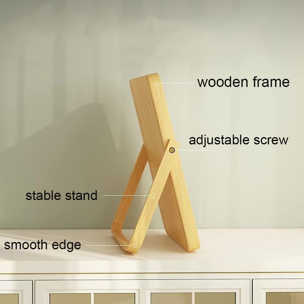 Houten Frame Bureaumake-upspiegel Met Standaard - Rond, HD & 360° Verstelbaar