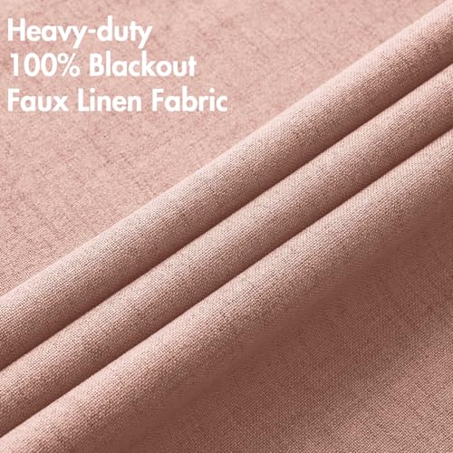 Image of MIULEE Linen Curtains for Bedroom 100% Blackout Thermal Insulated Blush Pink Grommet Room Darkening Curtains & Drapes for Living Room 52 x 90 Inch (2 Panels)