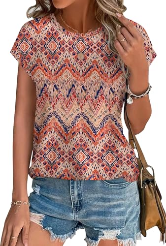 XIEERDUO Womens Tops Short Sleeve Shirts Blouses for Women Dressy Casual Cap Sleeve Tops with Curved Hem