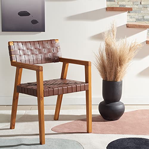 SAFAVIEH Home Collection Cire Brown Leather Living Room Accent Dining Chair (Fully Assembled) DCH4004B, Cognac/Natural