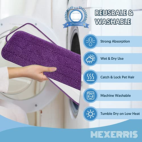 7 Pack Reusable Microfibre Mop Pads for Spray Mops - MEXERRIS Spray Wet Mop Pads Washable Reusable for 13''-15'' Spray Floor Mops - Mopping Pads for Hardwood Tile Wood laminate Vinyl