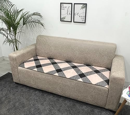 Image of Printed Sofa seat Cover for 5 Seater (3+1+1) with Heavy Antiskid Backing & Machine Washable Sofa seat Runner for Couch - Beige