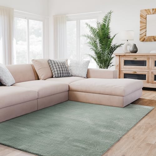 Interiyou Hochflorteppich Fargo - 120x170 cm Grün - Flauschiger Fellteppich aus Kunstfell -...