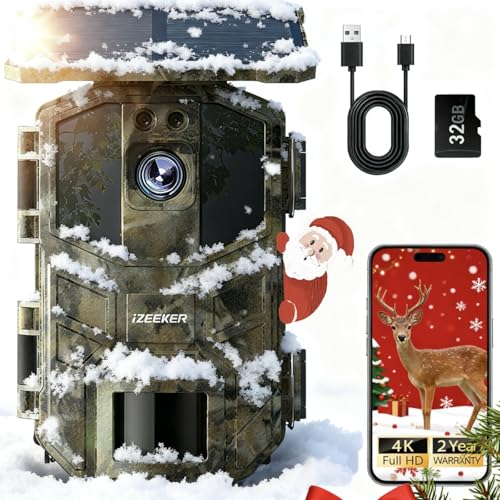 iZEEKER Solare WiFi Fototrappola 4K 64MP con Scheda SD 32GB, Bluetooth e APP Fototrappola con...