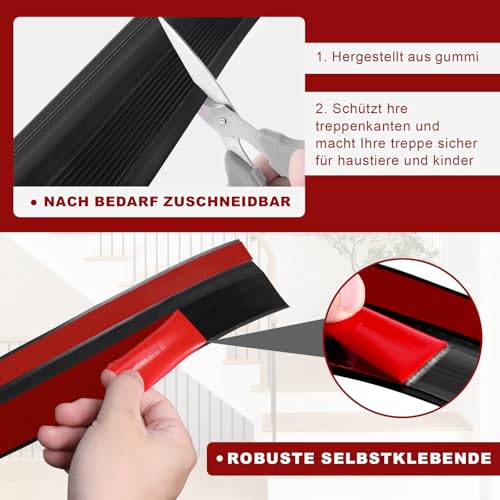 SDLDEER Treppenkantenprofil 50mm x 5m Treppenkantenprofil Selbstklebend Rutschfeste Treppenkante Flexible PVC-Gummistufen Treppen Kantenschutz für Außen und Innenbereich (Schwarz)