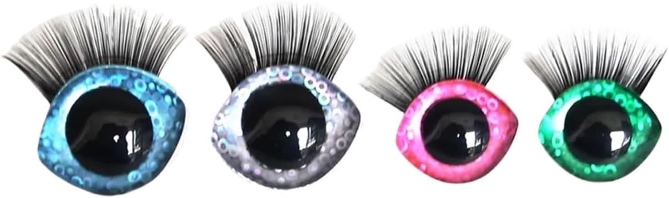 50PCS 3D Glitter Clear Safety Eyes with Black Eyelash Tray for Doll Making