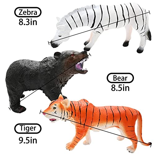 6Pcs Jumbo Safari Animal Figurines Toys, 8 to 10inch Realistic Large Soft Jungle Zoo Animals Figures Wild Plastic Animals Playset with Elephant, Lion, Tiger for Kids Toddlers Gift Set