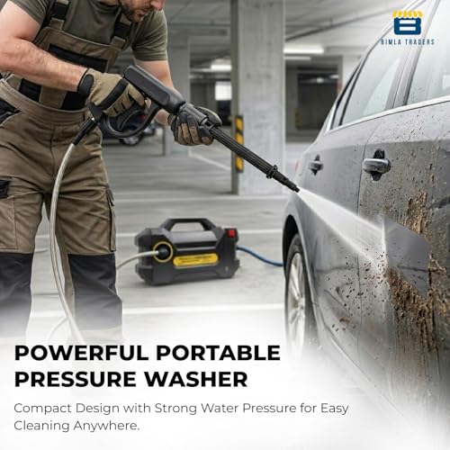 Image of BTAG High Pressure Washer 1700 Watts - 110 Bar Power, Pressure Flow, Long Hose - Portable Water Jet Cleaner for Car, Bike, Home & Garden Cleaning. Pack of 1
