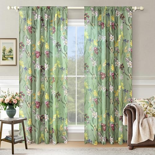 Image of Schweek 96 Inches Long Boho Curtains 2 Panels for Living Room Sage Green