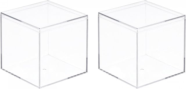 sourcing map Clear Acrylic Plastic Storage Box Square Cube Display Case with Lid, 6.1x6.1x6.1cm Container Box for Small Item, Pack of 2