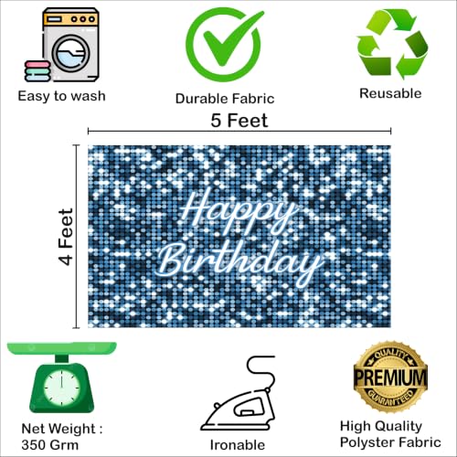 Image of Blue Birthday Backdrop 5x4 Ft | Backdrops for Decoration | Birthday Decoration Backdrop | Banner for Kids Theme Party
