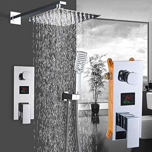 Chromowany cyfrowy wyświetlacz deszczownicy z baterią wannową montowaną na ścianie, zestaw natryskowy 12/16/10 cali ekranem temperatury hydroelektrycznej(10 Inch Shower Set)