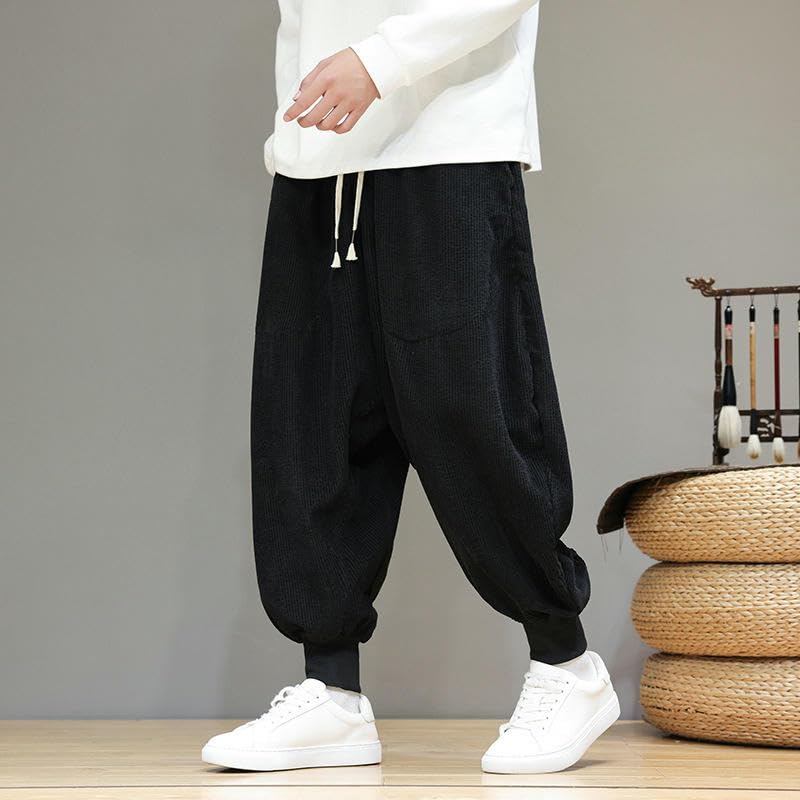 Men's Autumn Chinese Style Loose Harem Tapered Corduroy Jogger Casual Long Pants2