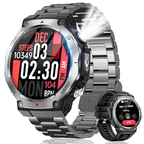 スマートウォッチ【2025最新進化 2種バンド付き】Super AMOLEDディスプレイ 525mAh長持ちバッテリー Bluetooth通話 着信/LINEなどアプリ通知 5ATM防水 100+運動モード GPS運動記録 歩数計 300+文字盤DIY 腕