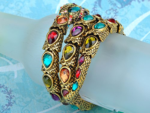 Alilang Egyptian Snake Rhinestones Stretch Cuff Wrap Bangle Bracelet4