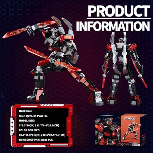 Image of Black Wanderer Mech Building Set 585 Pieces Dark Robot Action Figure with 2 Weapon Modes Ronin Destroyer Model Kit Anime Gift for Adults Teens