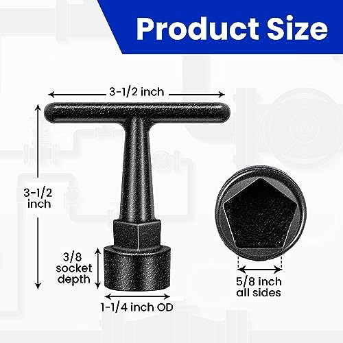 Image of Enhon Curb Box Wrench for Pentagon Curb Boxes, Water Meter Wrench for Penta Socket, T Handle Penta Tool, Water Valve Shut Off Tool (1 Pack,Black)