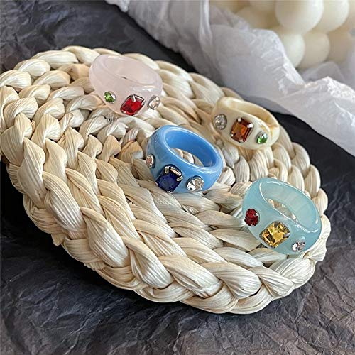 4 Pcs Retro Acrylic Resin Colorful Ring Spring Diamond Ring Vintage Resin Jewelry Acrylic Party Elegant Best Handmade Gift Index Finger Ring for Women2