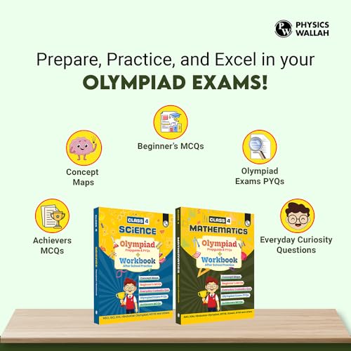 Image of PW Olympiad Books for Class 4 2026-27 - Science & Mathematics Workbook | IMO, NSO Olympiad Prep | Chapterwise MCQs, PYQs, Concept Maps & Achievers Section (Set of 2 Books)