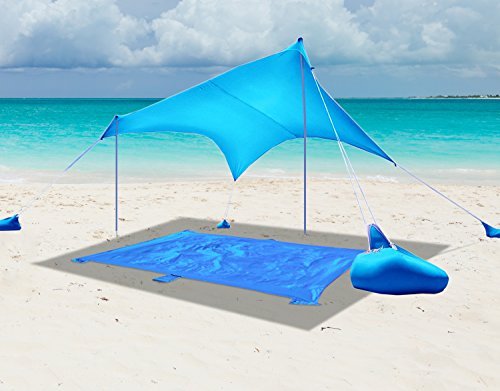 Oileus Super Big Canopy Tent with Sand Bags - Easy up Beach Tent Sun Shelter and Lightweight Sun Shade Tarp for Camping Family Picnic, Waterproof and Windproof, Blue, (7ft * 7ft)
