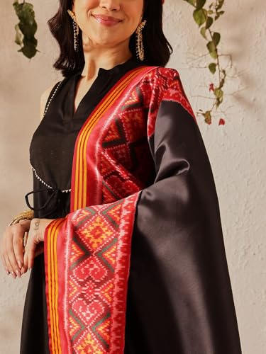 Image of Kalamkari Patola Dupatta Digital Printed With Handmade Tassels