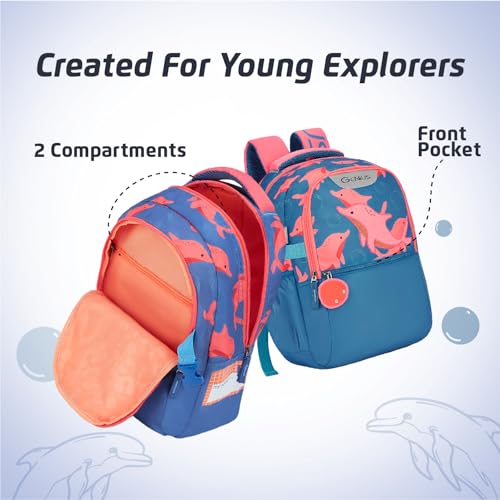 Image of Safari Genius Dolphin 23L Kids Printed Backpack, 2 Compartments, Bottle Holder, Front Pocket, School Bag for Boys and Girls, Bag for Kids, Hidden Pocket