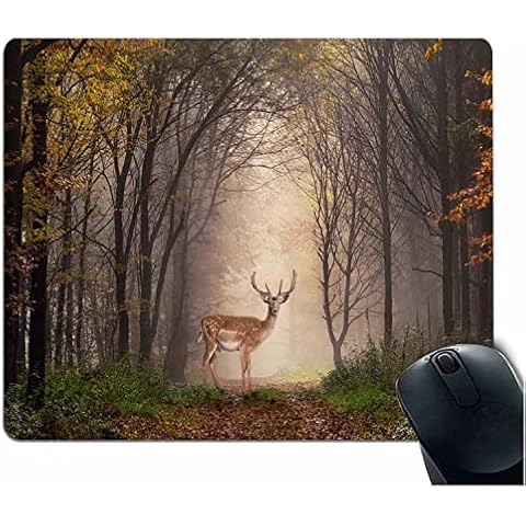 IBILIU Deer Gaming Mouse Pad Fallow Reindeer Misty Forest Autumn Trees Non-Slip Rubber Mouse Pad Rectangle Mousepad for Computers,Laptop, Office, Home 9.5 X 7.9 Inch Cover