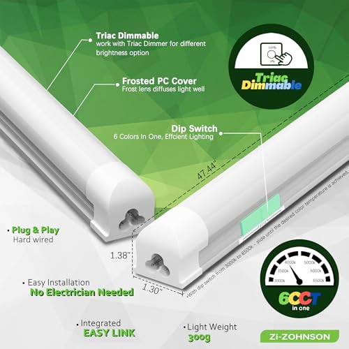 Image of Dimmable LED Shop Lights 4FT,30W 4500LM,6CCT Tunable,Plug-in for Garage | 3000K-6500K Adjustable,Linkable,For Barn,Basement,Workshop,6-Pack