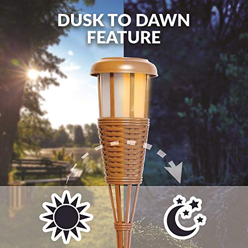 Newhouse Lighting FLTORCH8 LED Island Torch Solar-Powered Flickering Dancing Flame Effect, Waterproof Outdoor Landscape Lighting, Bamboo Finish, 8-Pack - Thumbnail 4
