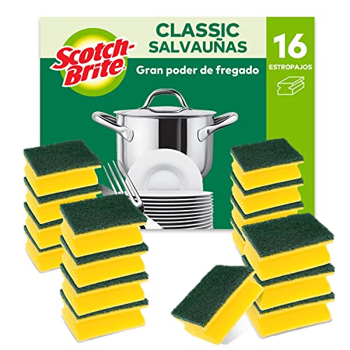 Scotch-Brite Estropajo Clásico de cocina, 16 esponjas por paquete - Eficaz para el fregado de cada día