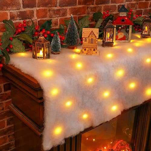 Manta de nieve artificial Hbbgdiy con luces para ocultar cables de árbol 4