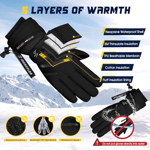 MORXPLOR Winter Ski Snow Gloves Men Women,Windproof Touchscreen Snowboard 3M Thinsulate Insulated Warm Winter Snowmobile Gloves - Image 5