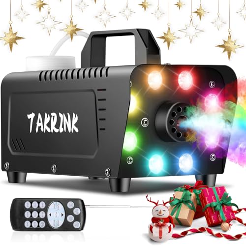 TAKRINK Máquina de Humo 900W con 8 Luces LED RGB de 16 Colores Control Remoto Inalámbrico y Niebla Automática Fog Machine Portátil para Fiestas Bodas Discotecas DJ y Eventos Especiales