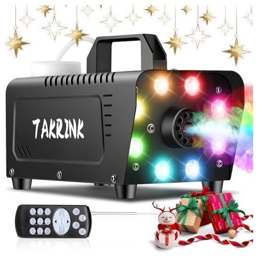 TAKRINK Máquina de Humo 900W con 8 Luces LED RGB de 16 Colores Control Remoto Inalámbrico y Niebla Automática Fog Machine Portátil para Fiestas Bodas Discotecas DJ y Eventos Especiales