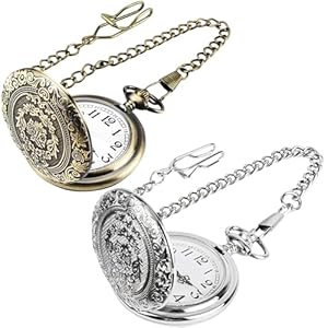 Taschenuhr, 2 Stück Vintage Taschenuhr mit Kette, Retro QuarzTaschenuhr Arabisch Ziffern QuarzTaschenuhr für Männer Frauen Vater Opa Geburtstag Jahrestag