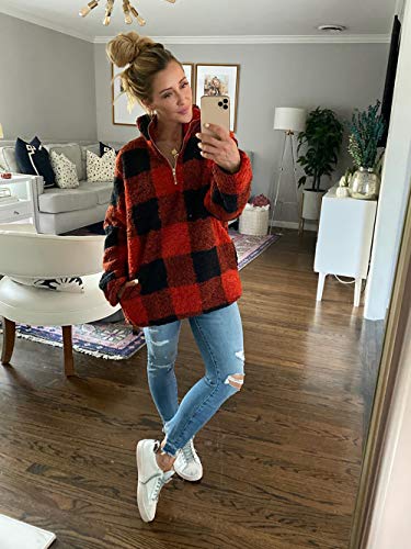Image of BTFBM Women Sherpa Pullover Quarter Zip Long Sleeve Fluffy Soft Fleece Jackets Sweaters Sweatshirts Hoodies Outwear Coat