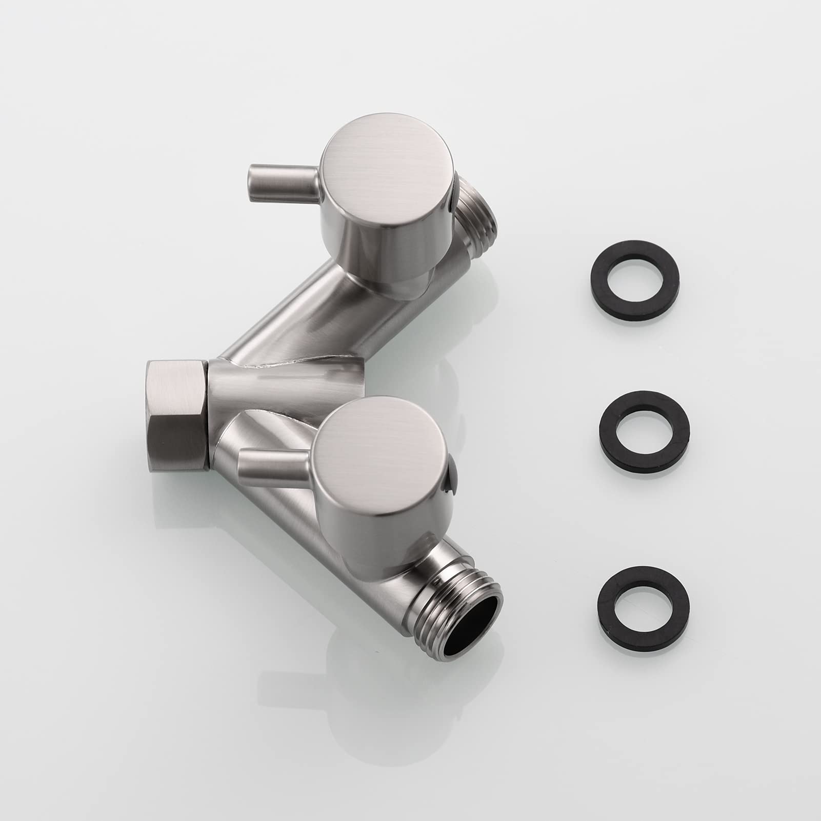 Tecmolog DSF014ANA Répartiteur en Y 2 voies 1/2" Adaptateur en laiton Vanne de dérivation Douche avec vannes d'arrêt Nickel brossé