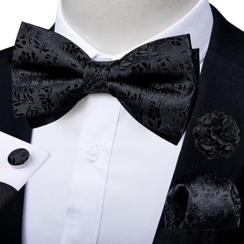 Image of DiBanGu Pre-Tied Bow Ties for Men Silk Adjustable Tuxedo Bowties Pocket Square Cufflinks Set with Lapel Pin Jacquard Woven