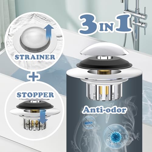 image for MUAIOLAUS Universal 3 in 1 Bathtub Drain Stopper Bathtub Drain Hair Ca