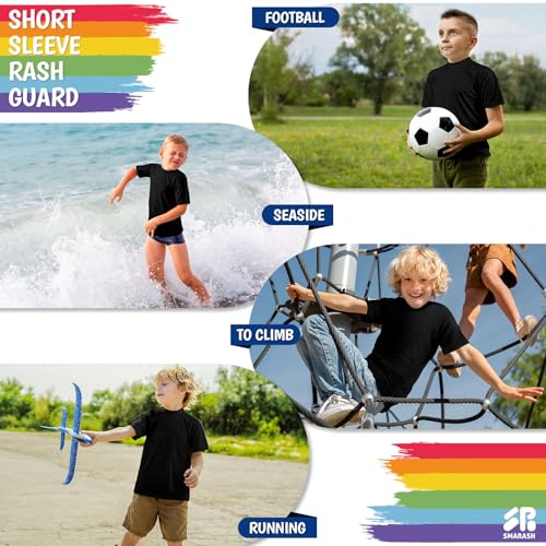 Image of Boy's UPF 50 Rash Guard Swim Shirts Short Sleeve Sun Protection SPF Fishing Surfing Water Beach Shirts Quick Dry