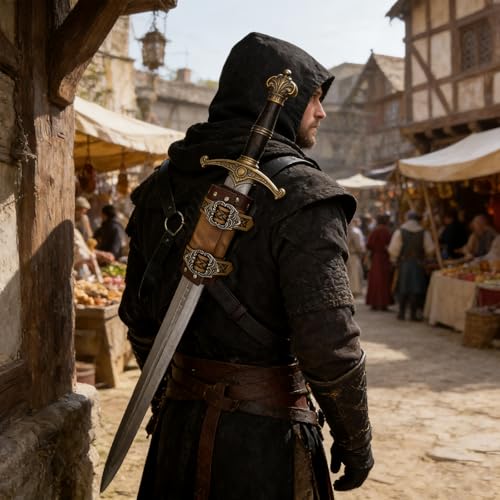 Vaina de cuero medieval para evitar caídas de espadas en cosplay LARP 6