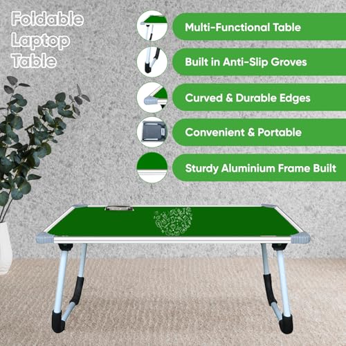 Image of YAJNAS Green Chalkboard & Laptop Table | Portable Lap Desk with Laptop Support for Bed, Home, & Office | Foldable Study Desk with Writable Chalkboard for Presentation - (15 x 26, Green)