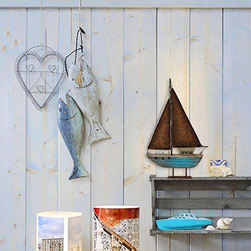 Rustic Wood Sailboat Decor Tabletop Nautical Decor, Wooden Sailboat Nautical Decoration Beach Themed Decoration Coastal Decor Sailboat Decoration for Home Mediterranean Decor (Blue) - Image 2