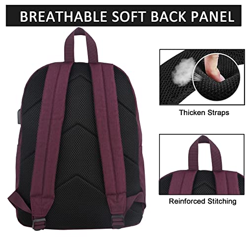 Image of SUPACOOL Casual Laptop Backpack for Men and Women, Backpack for College, USB Charging Port, Lightweight Pack Back(Burgundy Red)