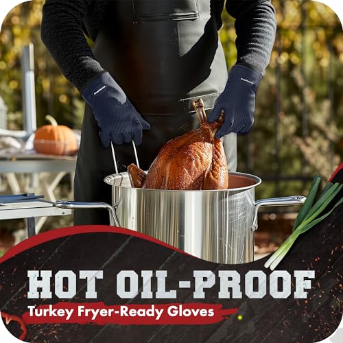 Image of KITCHEN PERFECTION Silicone Smoker Oven Gloves - Extreme Heat Resistant BBQ Gloves - Handle Hot Food Right on Your Smoker Grill Fryer Pit | Waterproof Oven Mitts | Superior Value Set + 3 Bonuses