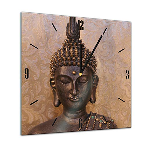Bilderdepot24 Geist & Seele Horloge carrée en verre faite à la main à Berlin 40 x 40 cm, Bouddha Cover