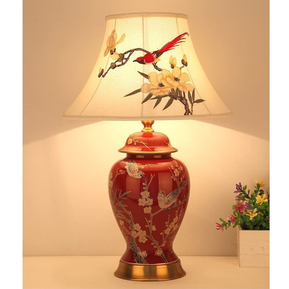 E27 Lampe de table en céramique Salon Chambre à coucher Étude Lampe de chevet Lampe de table fine et élégante (ampoule non fournie) (Rouge)