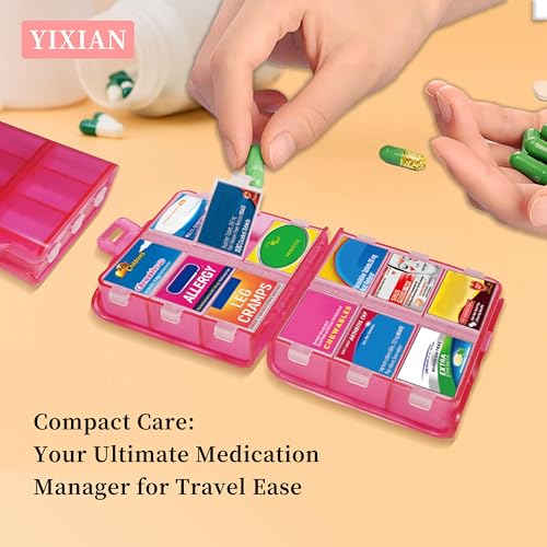 Image of Large Pill Organizer with Medicine Labels, Pill Dispenser 12-Compartment Travel Medication Storage Case, 7-Day Pill Box for Vitamins & Supplements (Pink, 161 Labels)